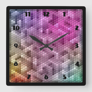 Horloge Carrée cool Rainbow Color Mosaic
