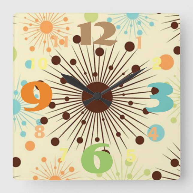 Horloge Carrée Cool Retro 50's Design Wall Clock (Recto)