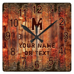 Horloge Carrée Cool Rustic Clock Personnalisé avec VOTRE TEXTE