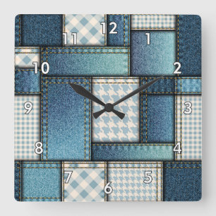 Horloge Carrée Cool Simulé tissu de denim bleu