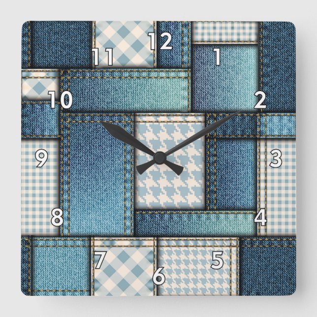 Horloge Carrée Cool Simulé tissu de denim bleu (Recto)