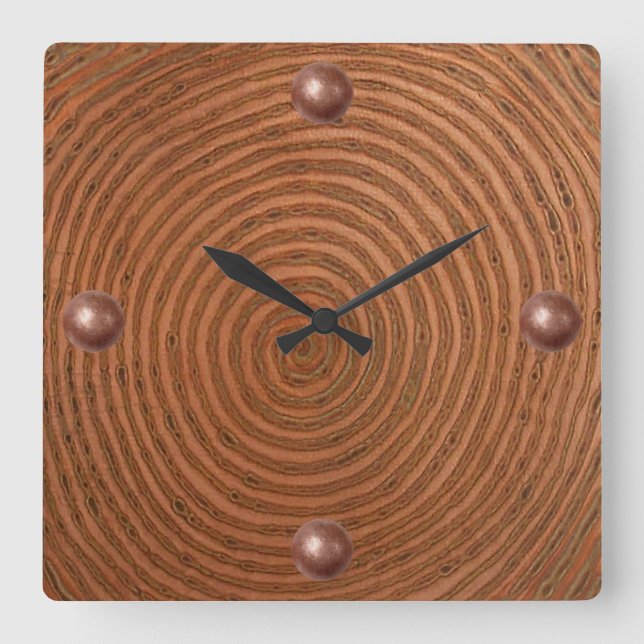 Horloge Carrée Copper Spiral (Recto)