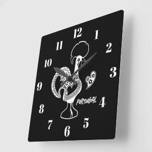 Horloge Carrée Coq de Barcelos, Portugal, silhouette