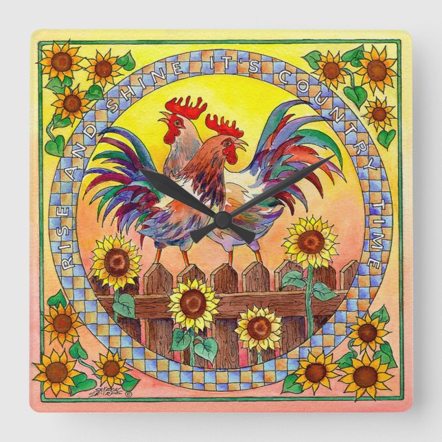 Horloge Carrée COQ de HAUSSE et d'ÉCLAT par SHARON SHARPE (Recto)