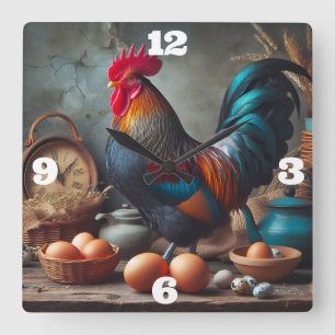 Horloge Carrée Coq et oeufs