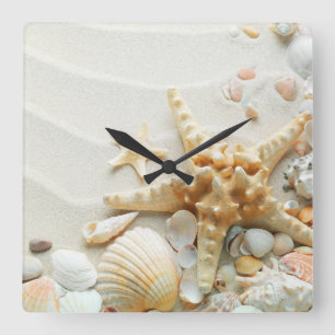 Horloge Carrée Coquillages à l'horloge de la plage
