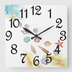 Horloge Carrée Coquillages au rivage
