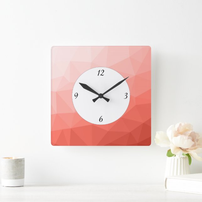 Horloge Carrée Corail rose maillage géométrique ombre motif (Maison)