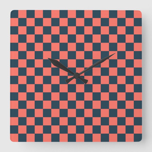 Horloge Carrée Coral and navy checkerboard pattern (Recto)