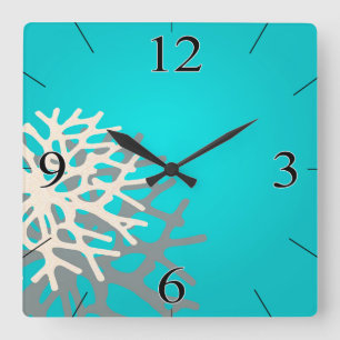 Horloge Carrée Coral on the Beach grey