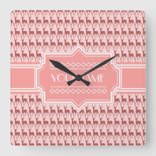 Horloge Carrée Coral rose Saumon Dee Motif Personnalisé