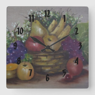 Horloge Carrée corbeille de fruits