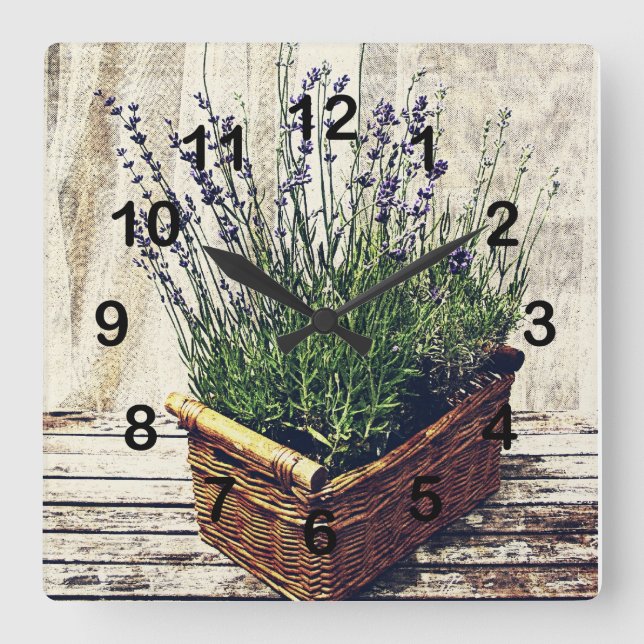 Horloge Carrée corbeille de lavande violette (Recto)