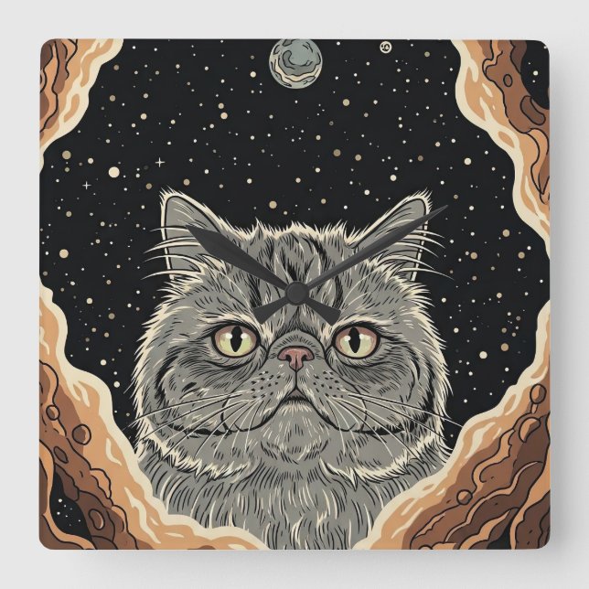 Horloge Carrée Cosmic Cat (Recto)