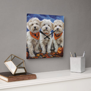 Horloge Carrée Coton De Tulear Halloween Éffrayant