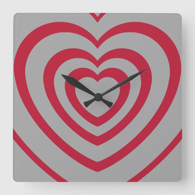 Horloge Carrée Couche rouge et gris Coeur esthétique (Recto)