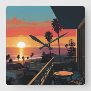 HORLOGE CARRÉE COUCHER DE SOLEIL À PÈRE NOËL MONICA #1