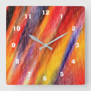Horloge Carrée Coucher de soleil Abstraits Art Extraordinaire Red