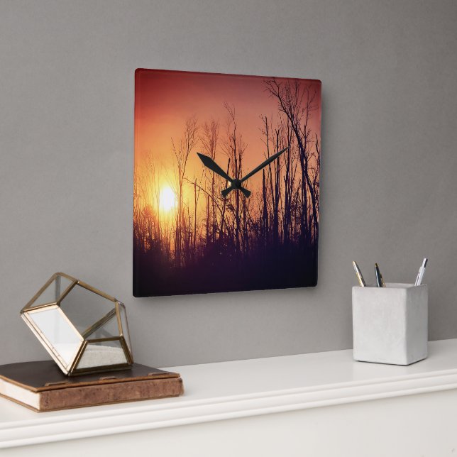 Horloge Carrée Coucher de soleil d'automne (Bureau)