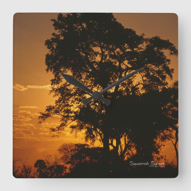 Horloge Carrée Coucher de soleil de Savannah (Recto)