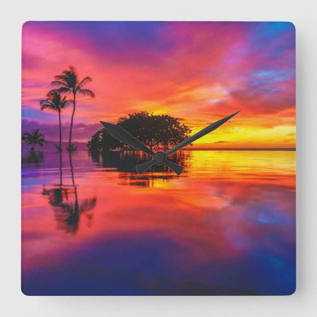 Horloge Carrée Coucher de soleil majestueux | Wailea Beach, Maui, (Recto)