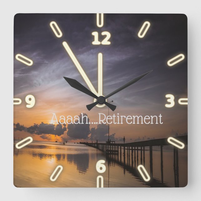 Horloge Carrée coucher de soleil, mer, Ahh retraite (Recto)