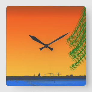 Horloge Carrée Coucher de soleil orange Nature