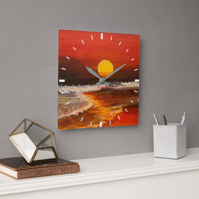 Horloge Carrée Coucher de soleil sur le Pacifique, par Gary Polin (Bureau)