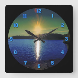 Horloge Carrée Coucher de soleil sur l'eau