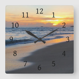 Horloge Carrée Coucher du soleil d'océan de la photo 19