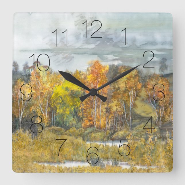 Horloge Carrée Couleur d'automne (Recto)