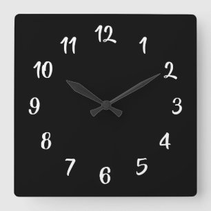 Horloge Carrée Couleur de fond personnalisée noir et blanc