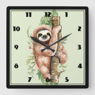 Horloge Carrée Couleur d'eau douce et Feuilles tropicaux