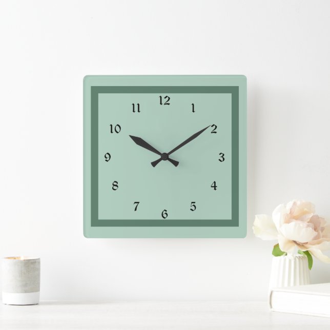 Horloge Carrée Couleur ferme vert pastel (Maison)