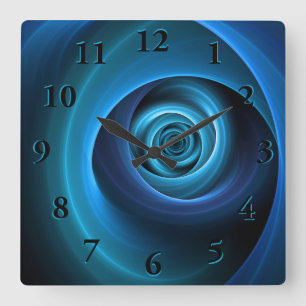 Horloge Carrée Couleurs bleu spirale 3D Art Abstrait fractal mode
