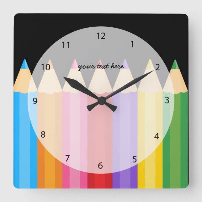 Horloge Carrée couleurs crayon * choisissez votre couleur arrière (Recto)