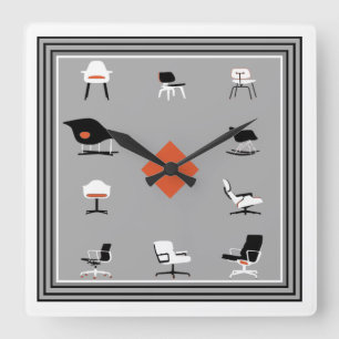 Horloge Carrée Couleurs de chaises modernes de la moitié du