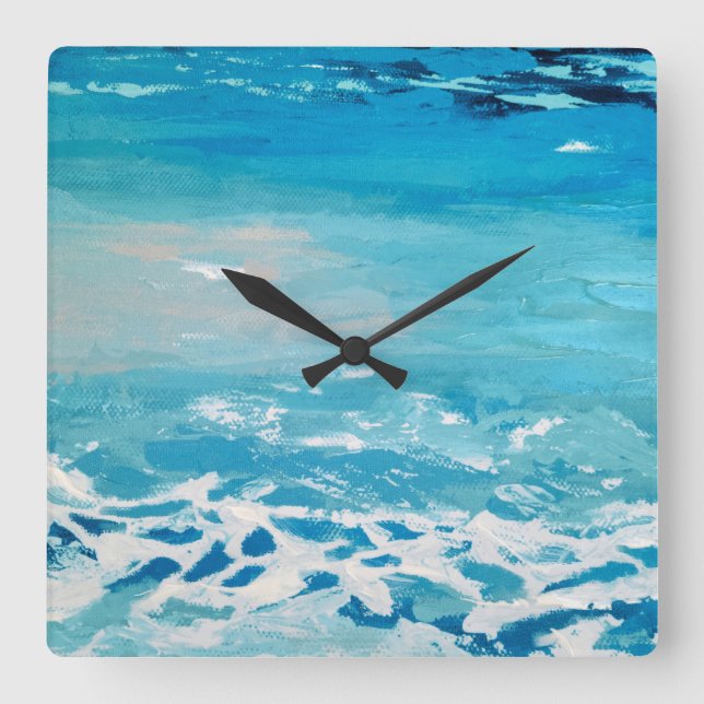 Horloge Carrée Couleurs d'eau peintes (Recto)