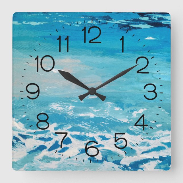 Horloge Carrée Couleurs d'eau peintes (Recto)