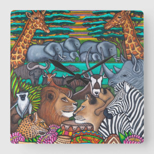 Horloge Carrée Couleurs d'horloge murale carrée de l'Afrique