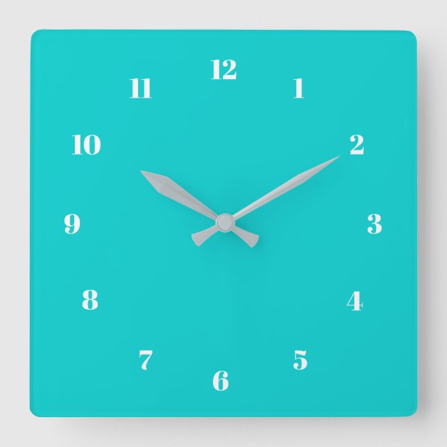 Horloge Carrée Couleurs personnalisées Numéros Police Turquoise H (Recto)