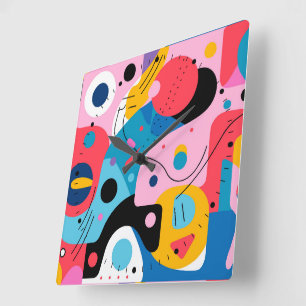 Horloge Carrée Couleurs vives formes géométriques modernes