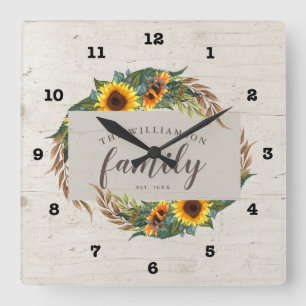 Horloge Carrée Country Sunflower Famille Russe Wood