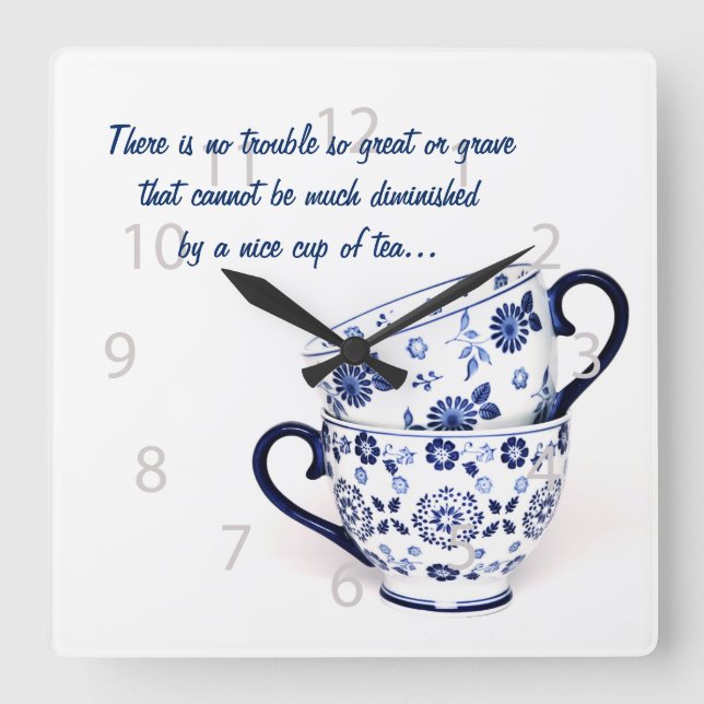 Horloge Carrée Coupe de thé classique Blue Elegant (Recto)