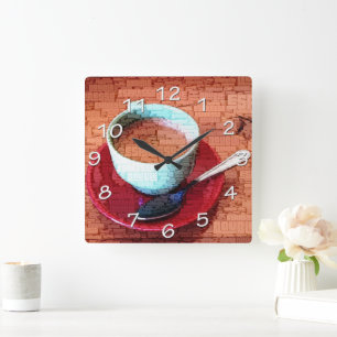 Horloge Carrée Coupe d'Espresso et Cloud de mot cuillère
