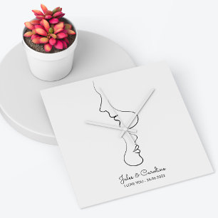 Horloge Carrée Couple minimalist abstract line art