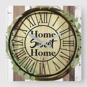 Horloge Carrée Couronne de bienvenue rustique en bois blanc et ma