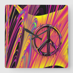 Horloge Carrée Couture psychédélique de hippie de drapeau anormal