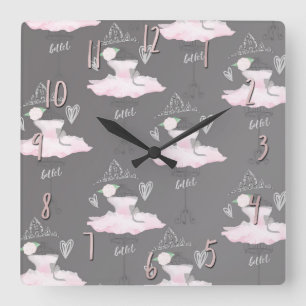 Horloge Carrée Couture rose et gris Ballerina Girls Chambre chamb
