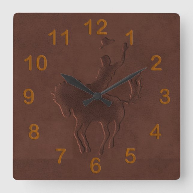 Horloge Carrée Cow-boy en cuir à outils sur cheval (Recto)